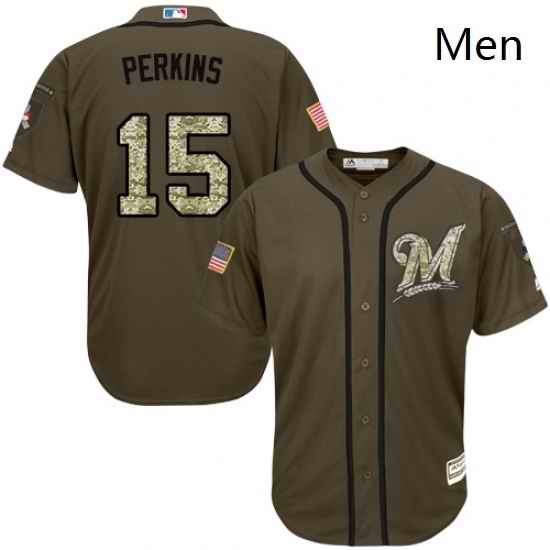 Mens Majestic Minnesota Twins 15 Glen Perkins Replica Green Salute to Service MLB Jersey